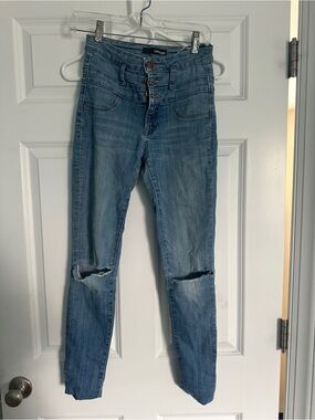 refuge Light Blue Distressed High-Rise Skinny Jeans